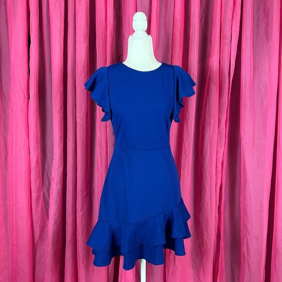Unbranded blue ruffled hem sheath dress, size small - Picture 1 of 10